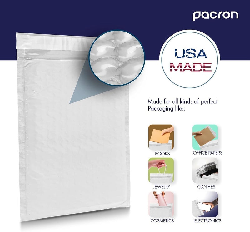 PACRON 200-Pack Waterproof Poly Bubble Mailers 7.25 x 12 - Thick, Durable, Instant Seal Envelopes with Strong Adhesive - Protective Shipping Mailers for Jewelry, Cosmetics, SD Cards, USB Cables - Image 5